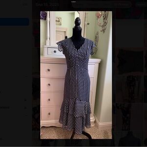 Tommy Hilfiger Black and White Polka Dot Midi Dress